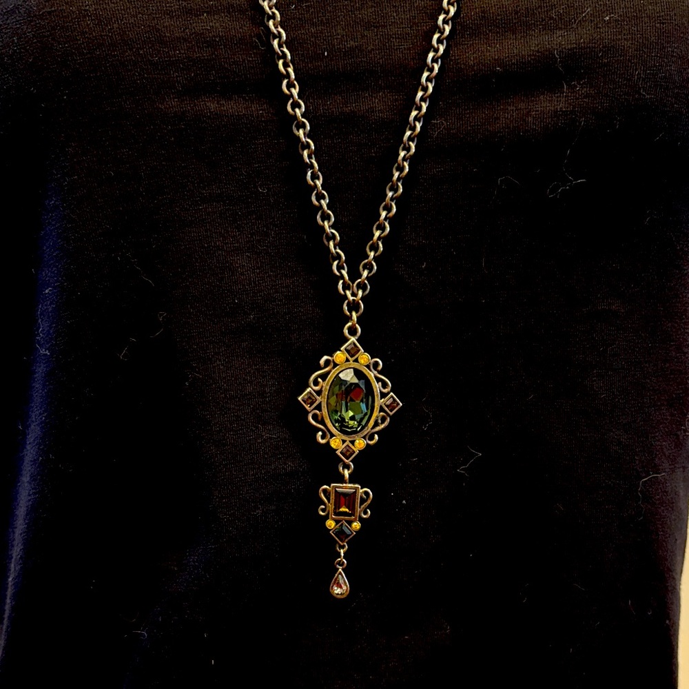 Vintage MYKA crystal drop necklace, bronze tone